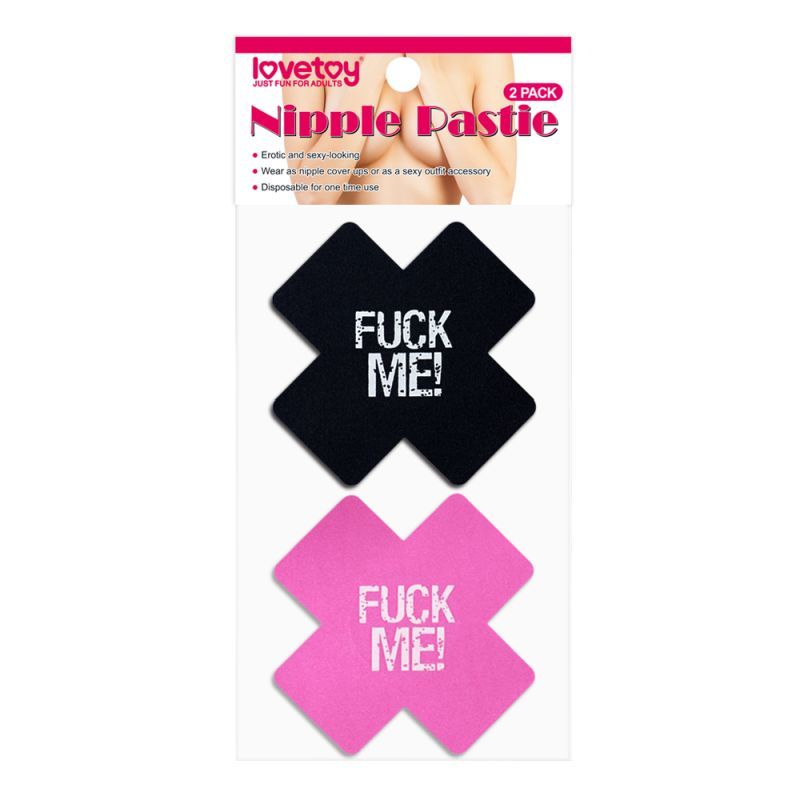FUCK ME Cross Pattern Nipple Pasties Twin Pk-LV-763008-BK/PNK