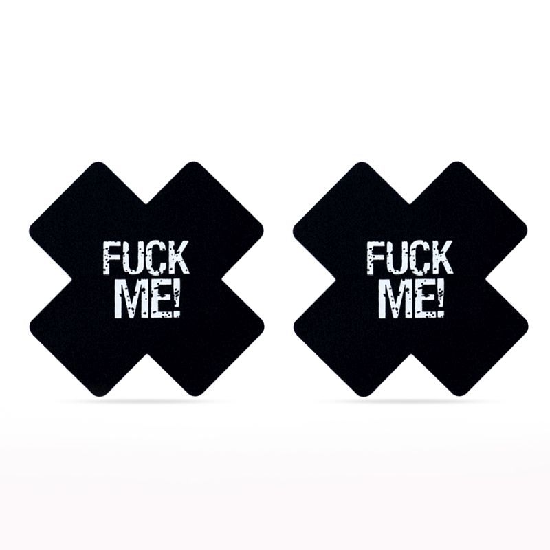 FUCK ME Cross Pattern Nipple Pasties Twin Pk-LV-763008-BK/PNK