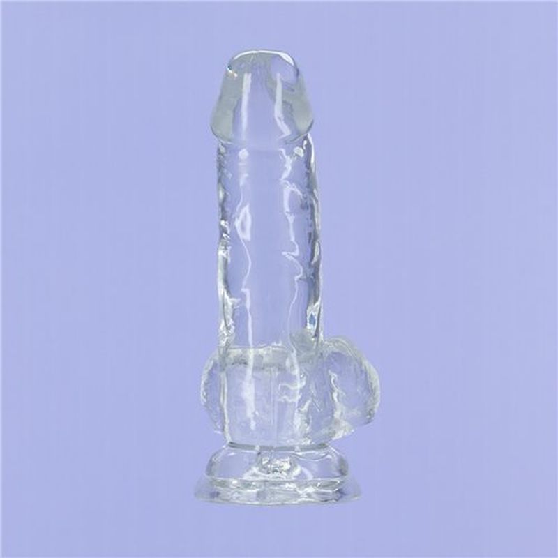 Crystal Dildo w Balls 6in Clear-861-20