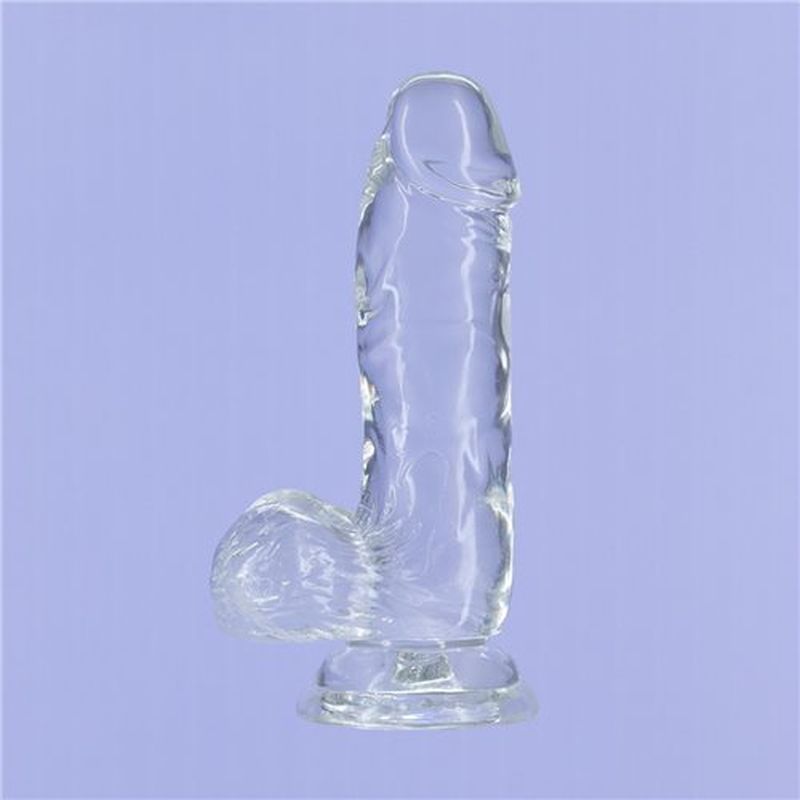 Crystal Dildo w Balls 6in Clear-861-20