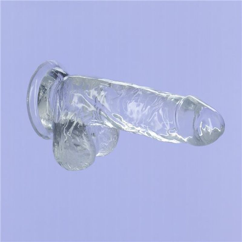 Crystal Dildo w Balls 6in Clear-861-20