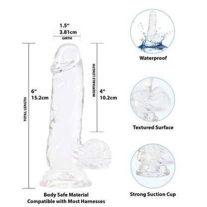 Crystal Dildo w Balls 6in Clear-861-20