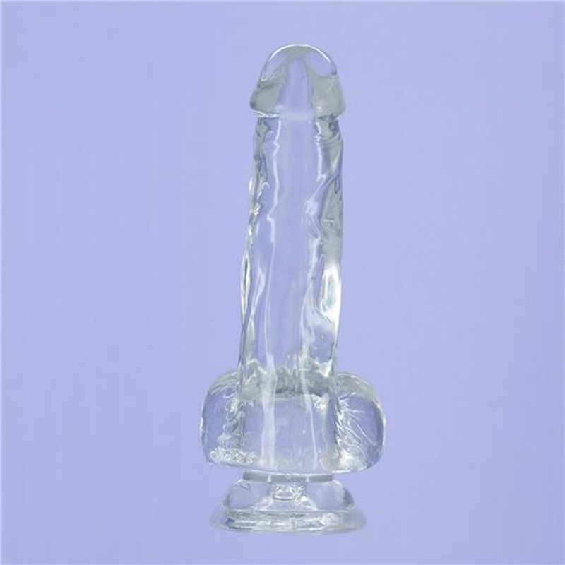 Crystal Dildo w Balls 8in Clear-863-20