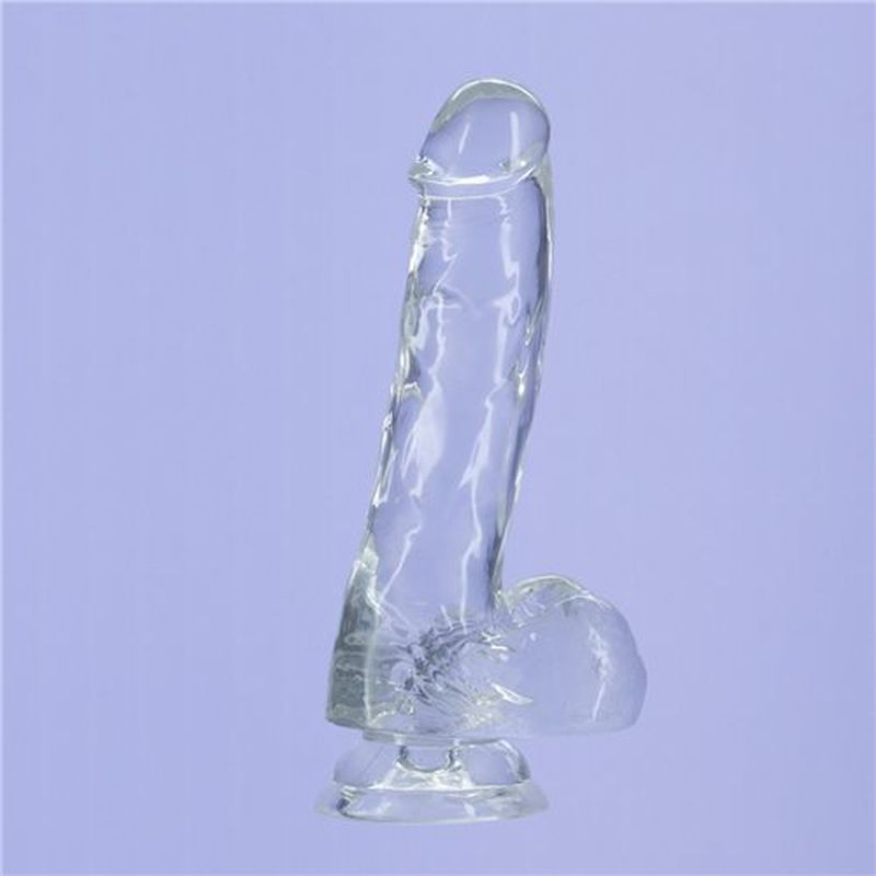 Crystal Dildo w Balls 8in Clear-863-20
