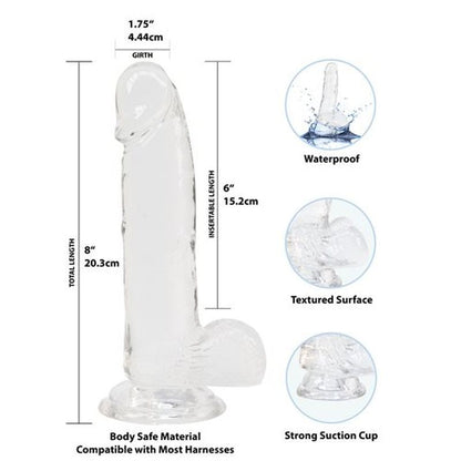 Crystal Dildo w Balls 8in Clear-863-20