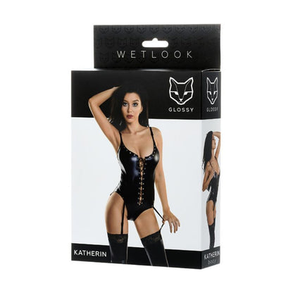 Glossy Wetlook Lace Up Bodysuit Katherin-955019-S