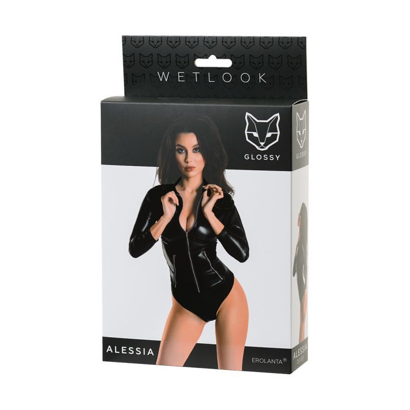 Glossy Wetlook Bodysuit w Zip Alessia-955024-L