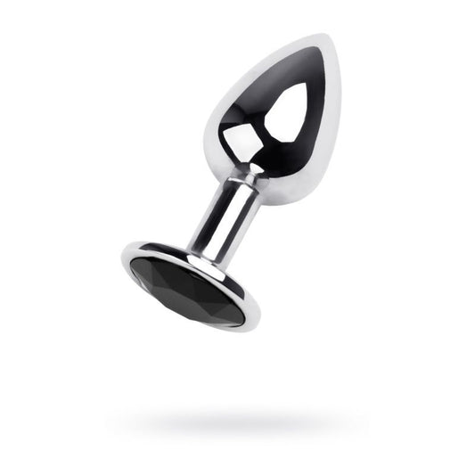 Silver Metal Anal Plug w Black Gem Small-717001-5