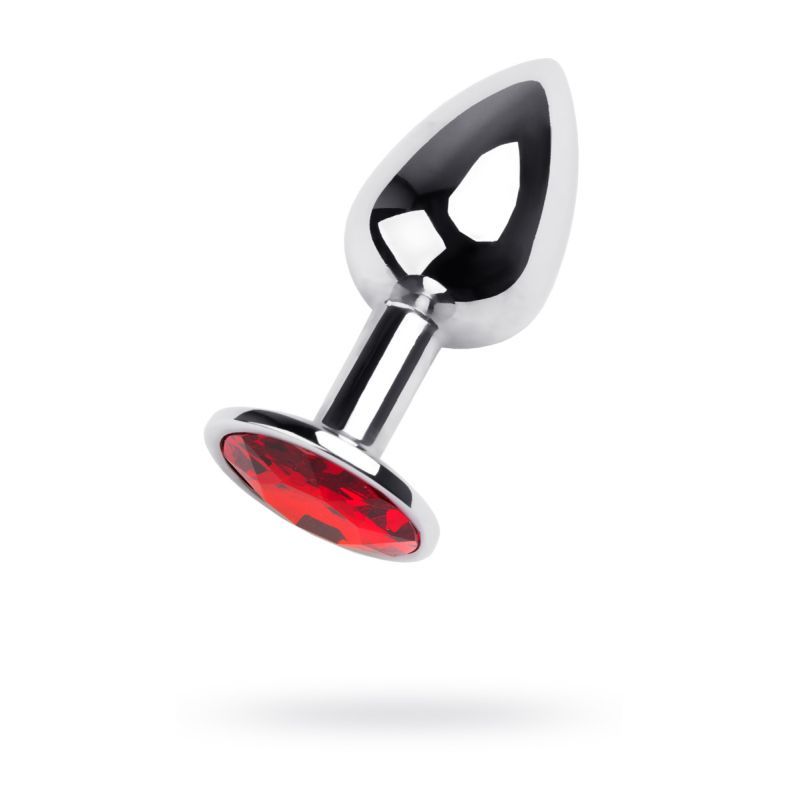 Silver Metal Anal Plug w Red Ruby Gem Small-717001-9