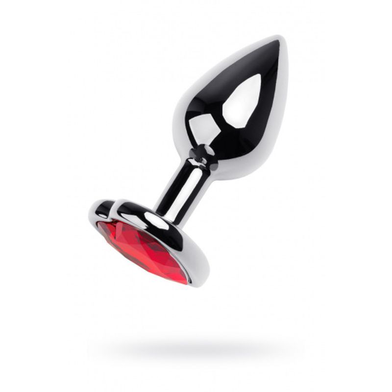 Silver Metal Anal Plug w Red Ruby Heart Gem Small-717013-9
