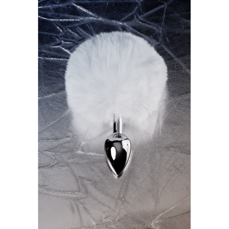 Silver Metal Anal Plug Small w White Tail-712025-10