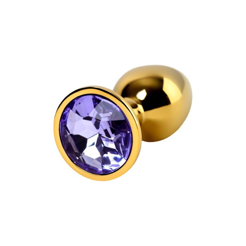 Gold Metal Anal Plug w Amethyst Crystal Small-717004-15