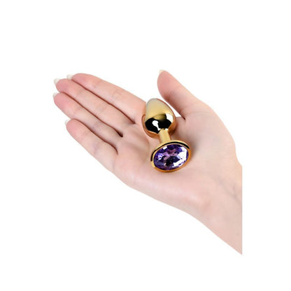 Gold Metal Anal Plug w Amethyst Crystal Small-717004-15