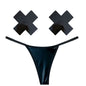 Dom Squad Black Wet Vinyl Pastie & G-String Set-GST-DOM-NKX