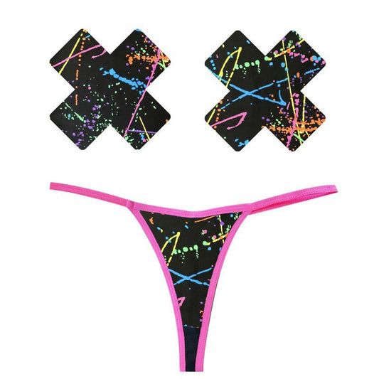 Graffiti Neon G-String and X Pastie Set-GST-GRA-NKX