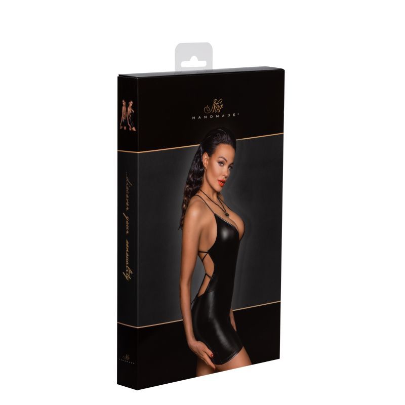 Power Wetlook Mini Dress w Lace Up Back-F252-BLK-S