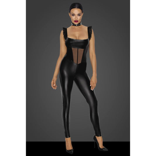 Power Wetlook Overall w Tulle Panel-F256-BLK-S