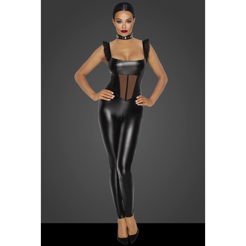 Power Wetlook Overall w Tulle Panel-F256-BLK-S