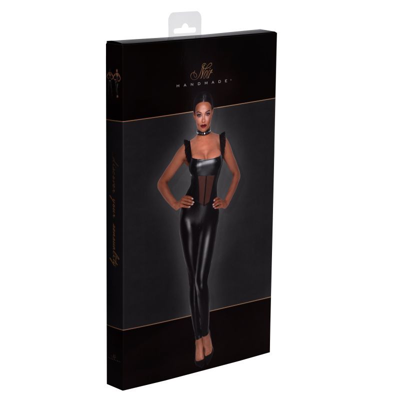 Power Wetlook Overall w Tulle Panel-F256-BLK-S