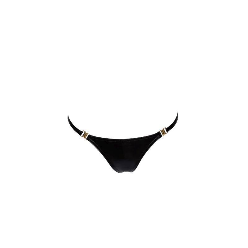 Power Wetlook Panty w Gold Clasp-P008-BLK-L