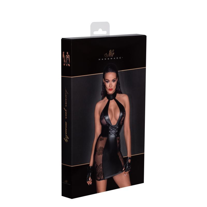 Power Wetlook Short tulle dress w Inserts & Corset Binding-F238-BLK-S