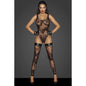 Tulle Bodysuit  w Patterned Flock Embroidery-F242-BLK-S