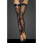 Tulle Stockings w Patterned Flock Embroidery & Power Wetlook Band-F243-BLK-S