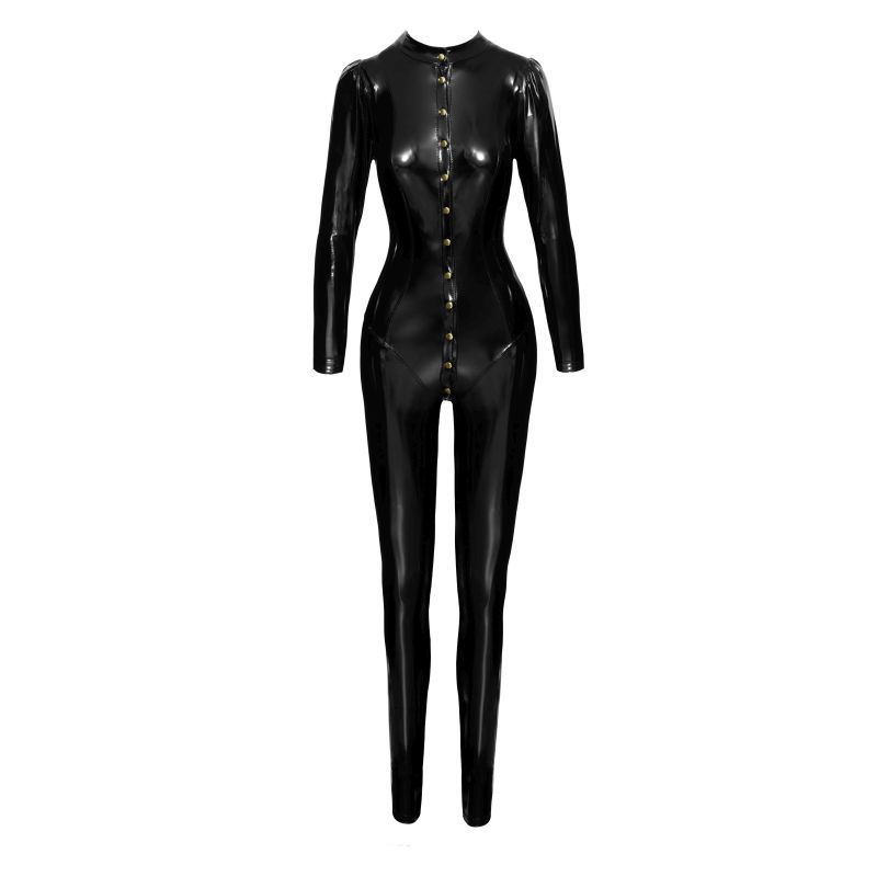 Long Button Up PVC Overall-F247-BLK-L