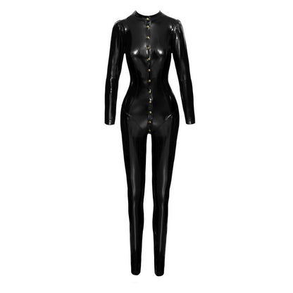 Long Button Up PVC Overall-F247-BLK-L