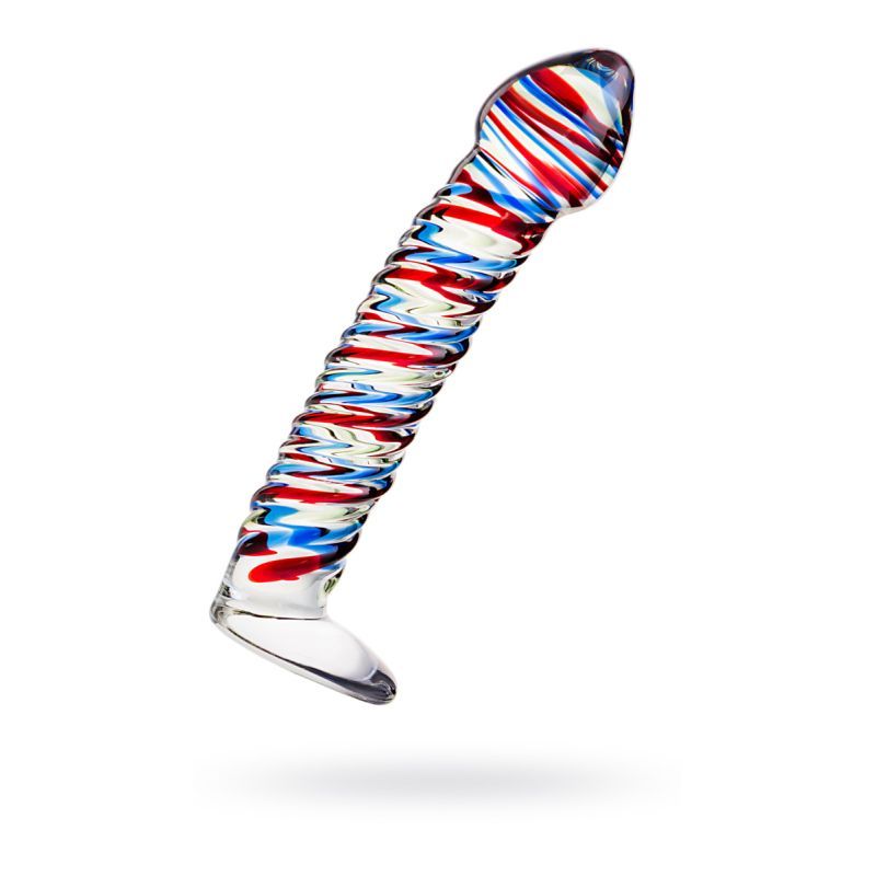 Sexus Glass Dildo Stripes w Base Blue/Red 16cm-912046-BLU