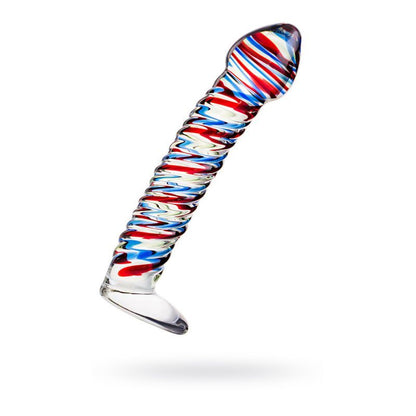 Sexus Glass Dildo Stripes w Base Blue/Red 16cm-912046-BLU