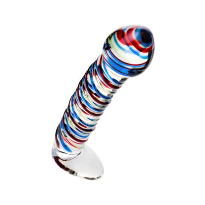Sexus Glass Dildo Stripes w Base Blue/Red 16cm-912046-BLU