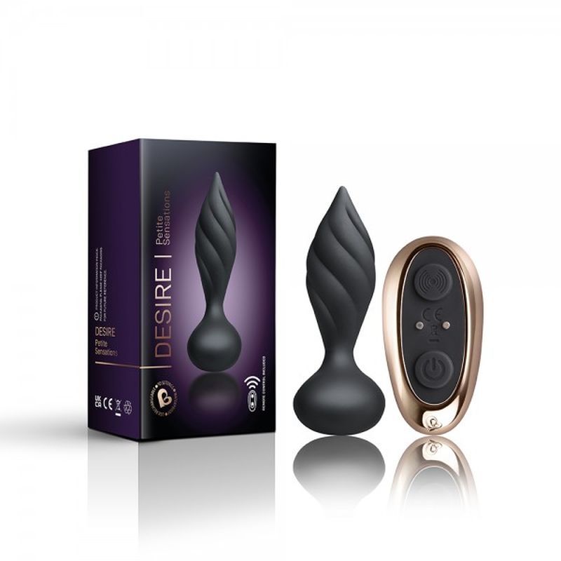 Petite Sensation Desire Butt Plug w Remote Black-10PSDESBK