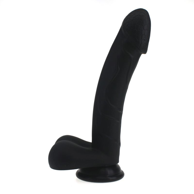 Realistic Cock w Balls Black-SILICONE-004-BLK
