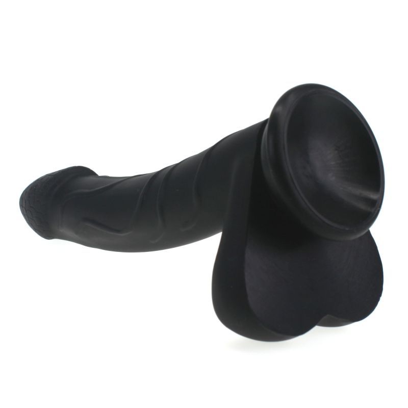 Realistic Cock w Balls Black-SILICONE-004-BLK