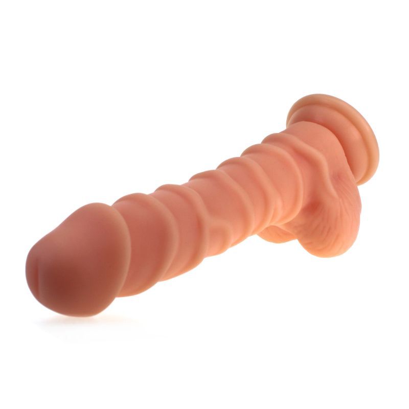 Realistic Dildo Ridged Shaft w Balls Flesh-SILICONE-010-FLE
