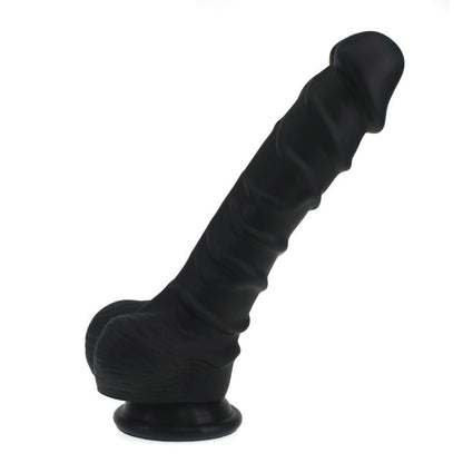 Realistic Dildo Ridged Shaft w Balls Black-SILICONE-010-BLK