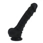 Realistic Dildo Ridged Shaft w Balls Black-SILICONE-010-BLK