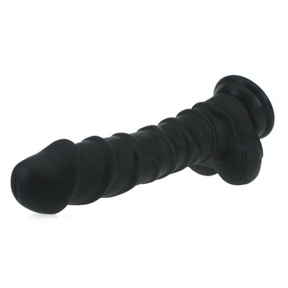 Realistic Dildo Ridged Shaft w Balls Black-SILICONE-010-BLK