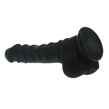 Realistic Dildo Ridged Shaft w Balls Black-SILICONE-010-BLK