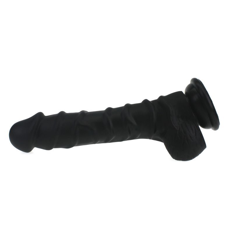 Realistic Dildo Ridged Shaft w Balls Black-SILICONE-010-BLK