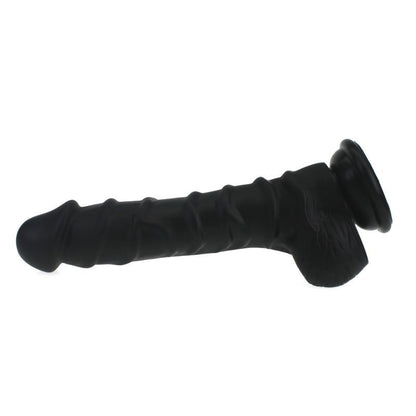 Realistic Dildo Ridged Shaft w Balls Black-SILICONE-010-BLK