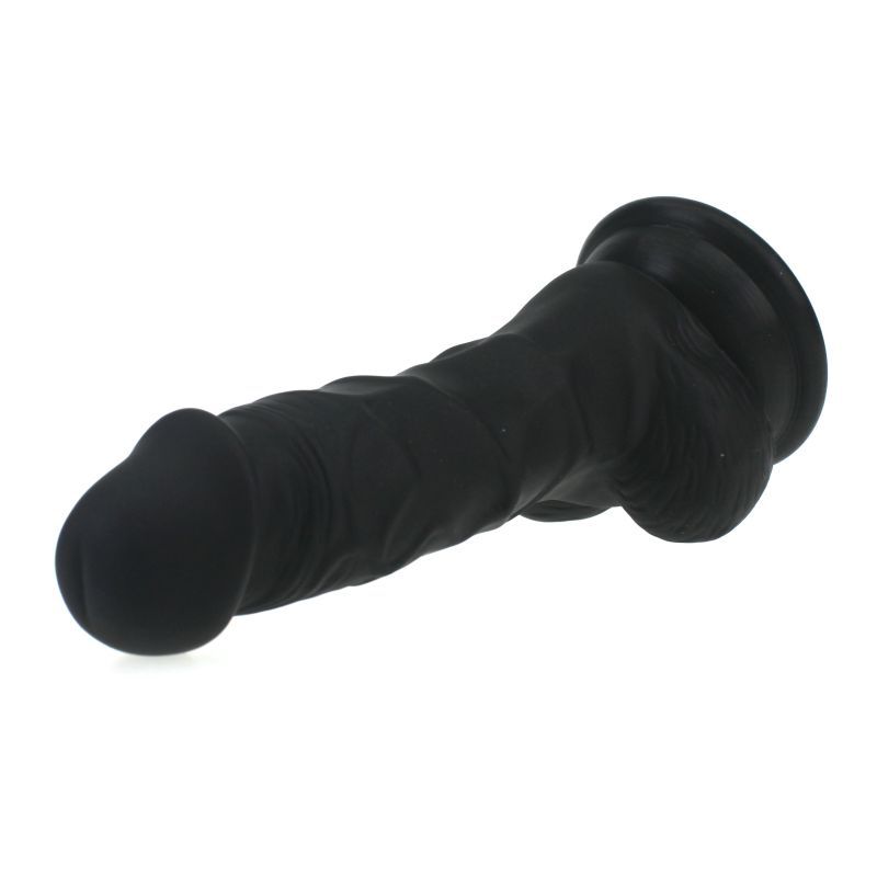 Realistic Dildo Veined Shaft w Balls Black-SILICONE-011-BLK