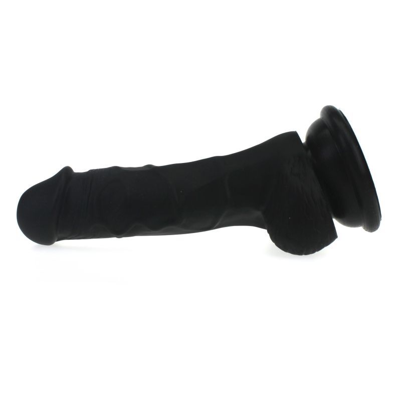 Realistic Dildo Veined Shaft w Balls Black-SILICONE-011-BLK