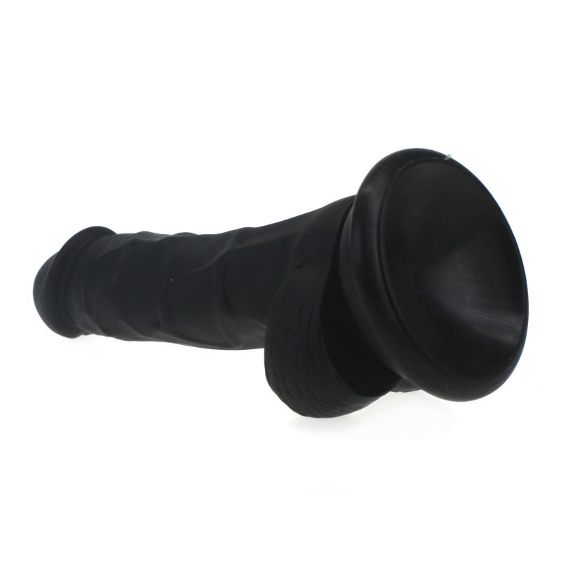 Realistic Dildo Veined Shaft w Balls Black-SILICONE-011-BLK