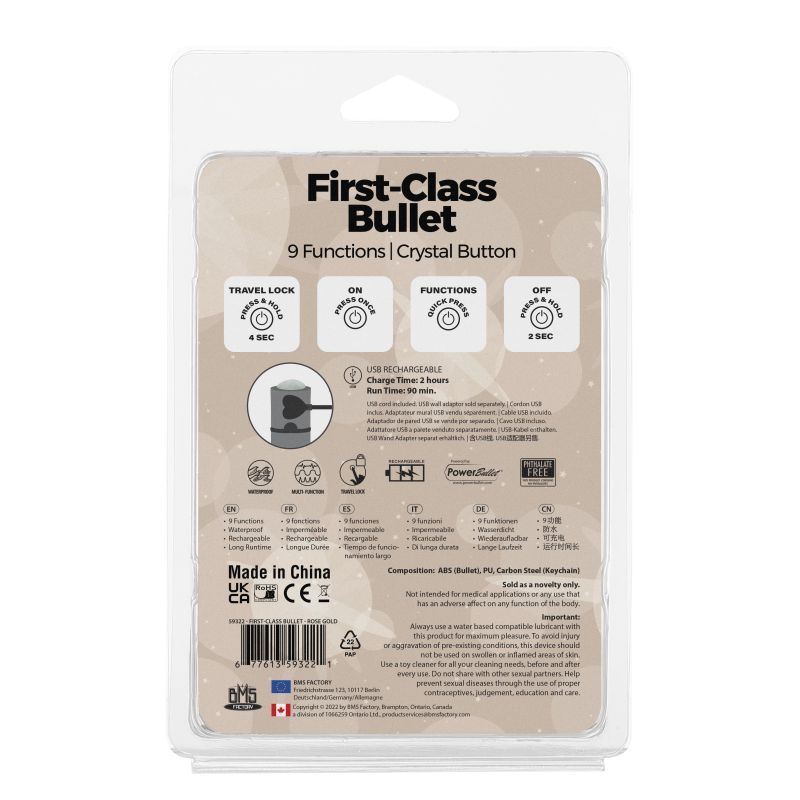 Power Bullet First Class 6cm Rechargeable w Crystal Rose Gold-59322