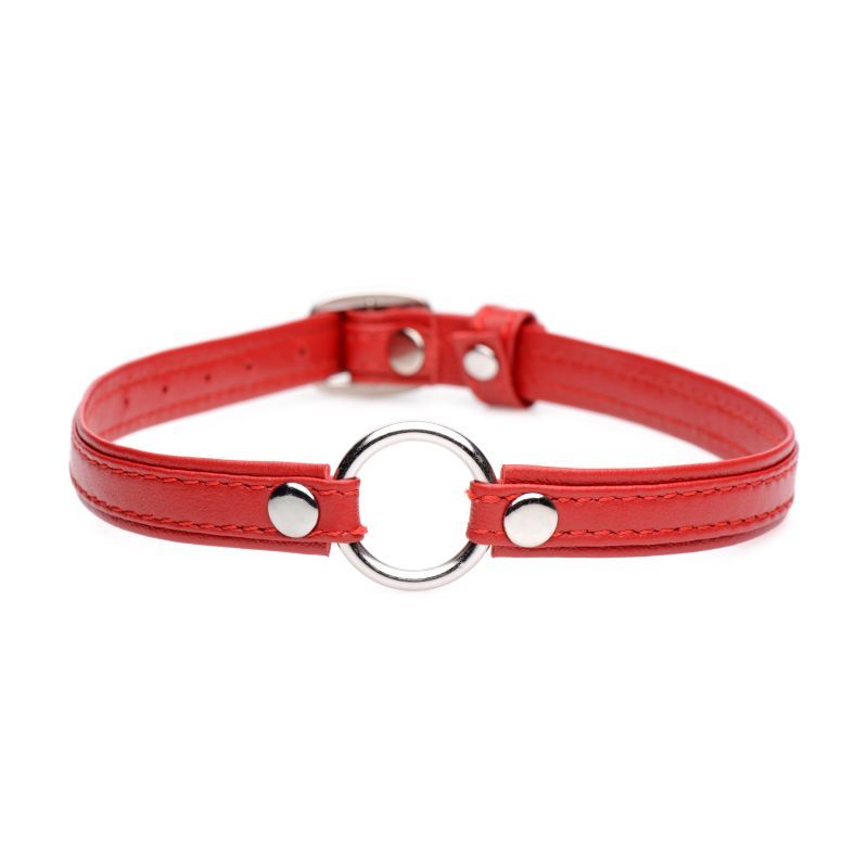 Fiery Pet Leather Choker w Silver Ring Red-AG761-RED