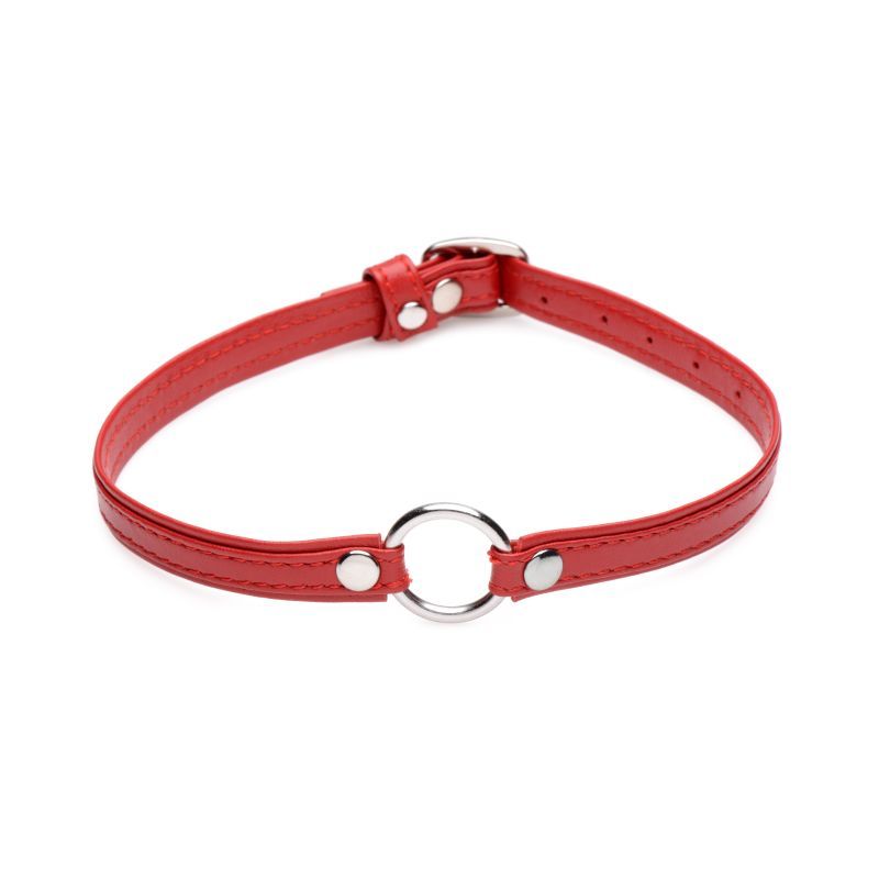 Fiery Pet Leather Choker w Silver Ring Red-AG761-RED