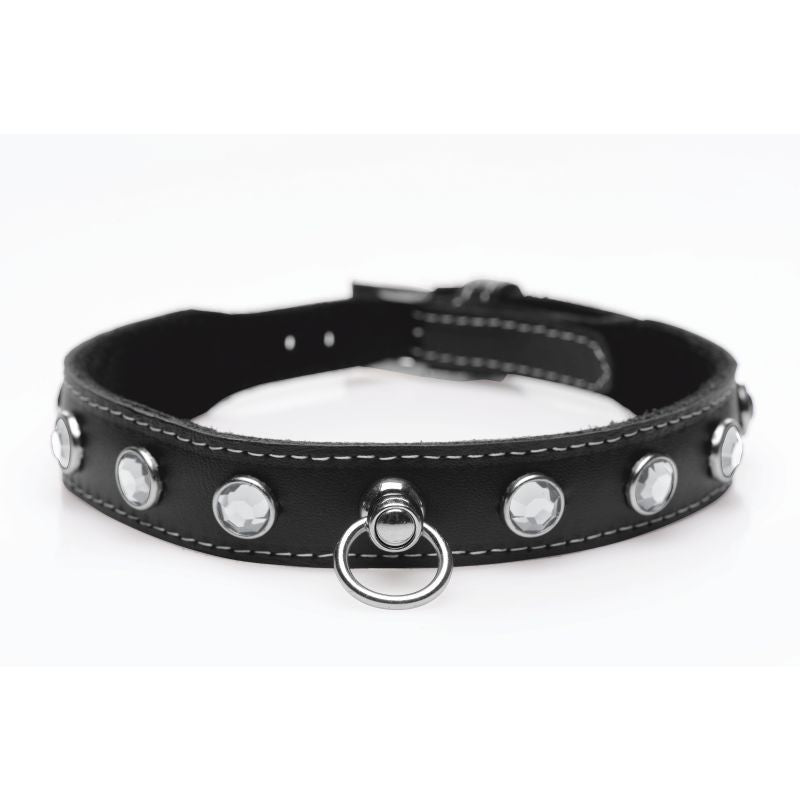 Bling Vixen Leather Choker w Clear Rhinestones-AG800-CLR
