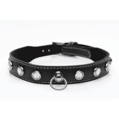 Bling Vixen Leather Choker w Clear Rhinestones-AG800-CLR